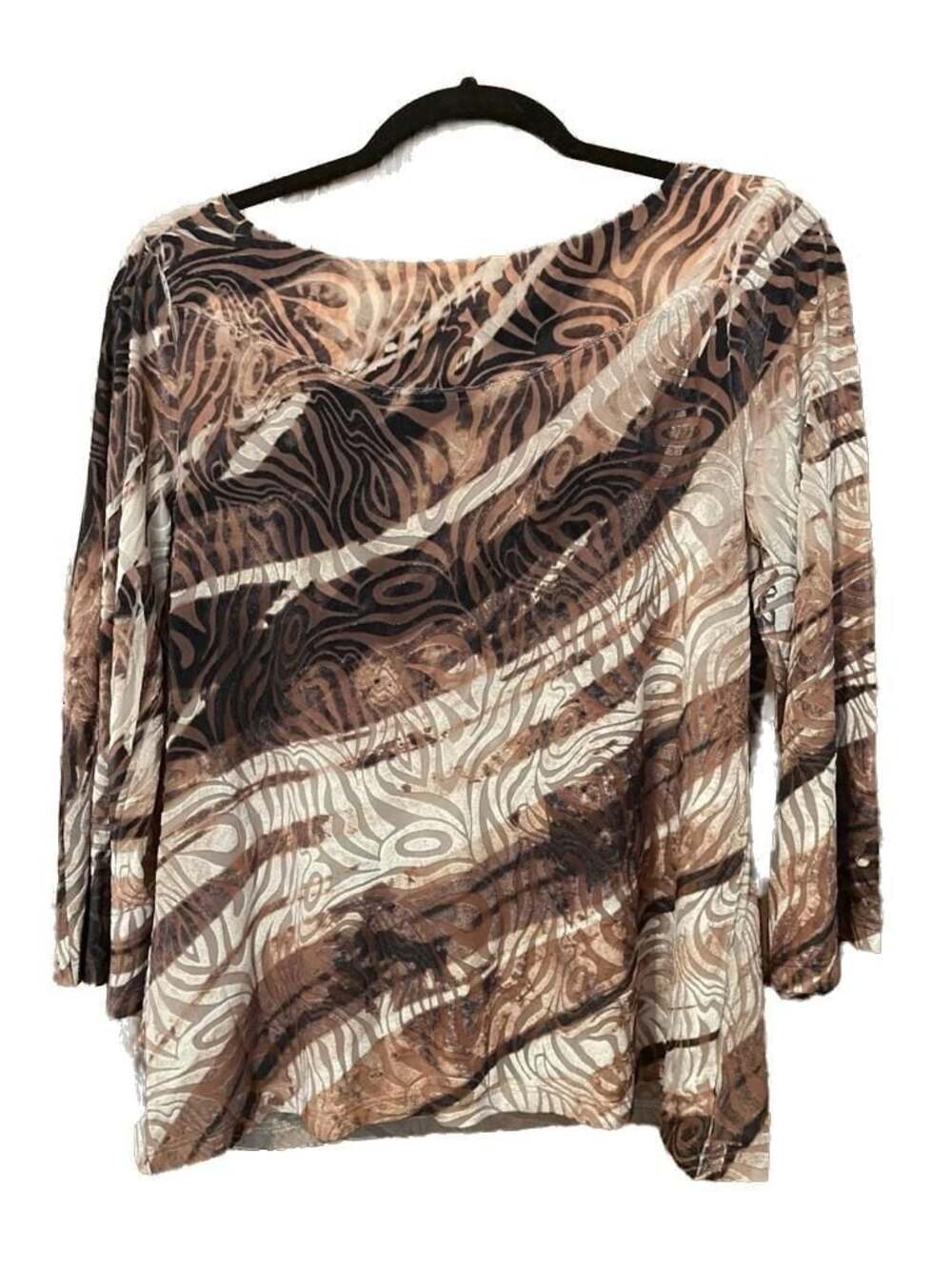 Y2K Chico's Size 1 Burnout Mesh Abstract Animal Print 3/4 Long Sleeve Top
